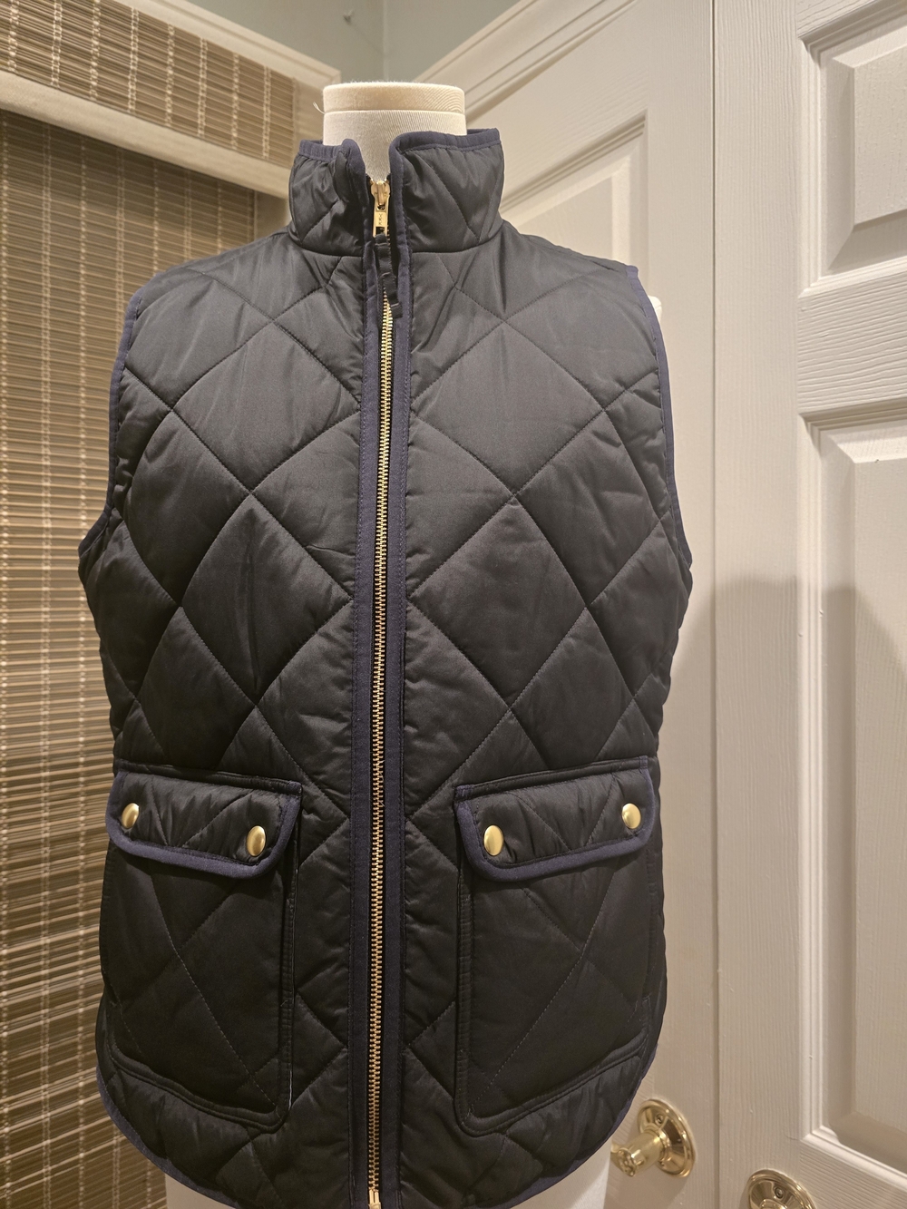 J. Crew Quilted Black Vest with Gold-Tone Hardware